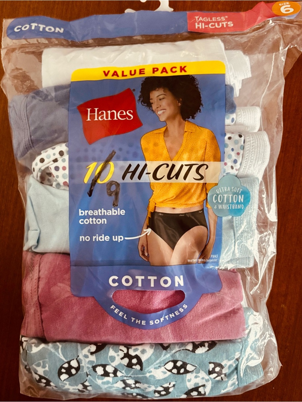 Hanes women’s on Hi-Cuts Panties, Size 6 Breathable Cotton 9 Pack